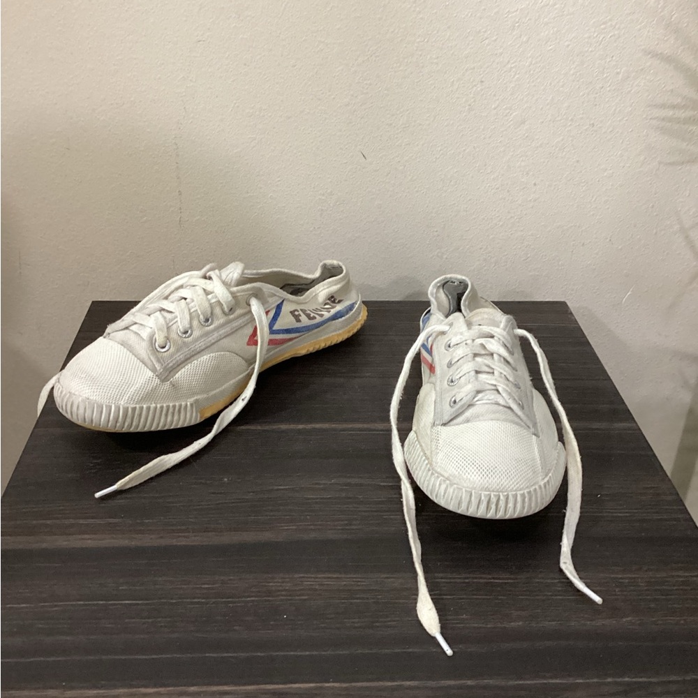 Feiyue Classic White Sneakers with Blue and Red Details